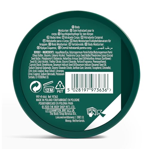 The Body Shop British Rose Body Butter tarro reciclado, crema rica para piel suave
