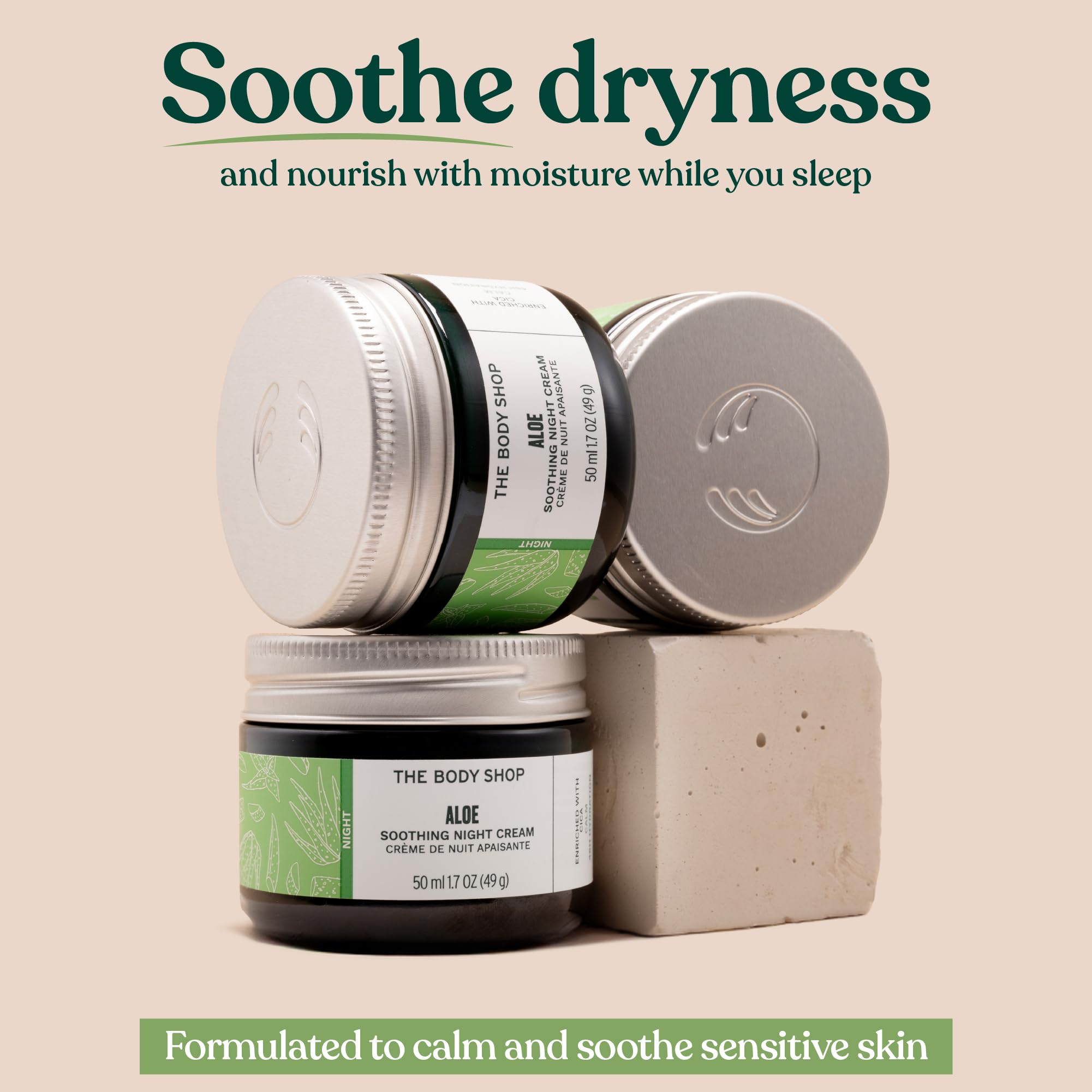 The Body Shop crema noche aloe vera, textura cremosa para piel sensible.