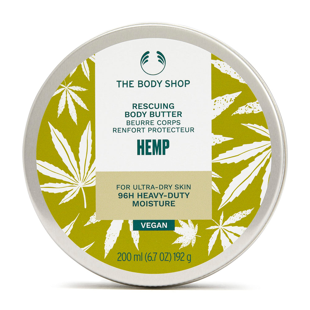 The Body Shop Hemp Body Moisturizer en envase de aluminio, opción sostenible para hidratación