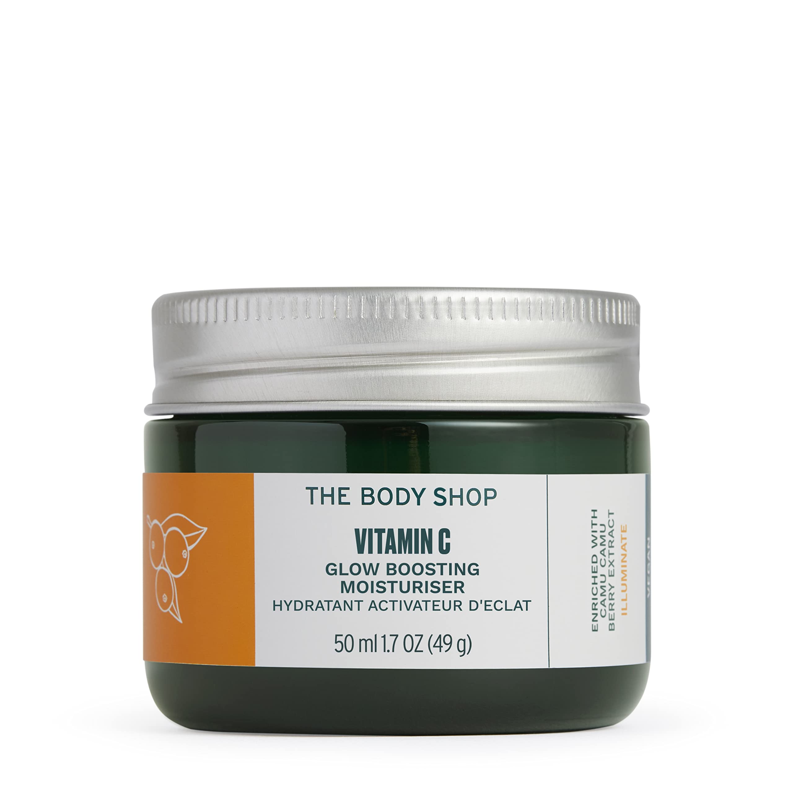 The Body Shop hidratante iluminador Vitamina C, frasco de 50 ml para piel suave y radiante.