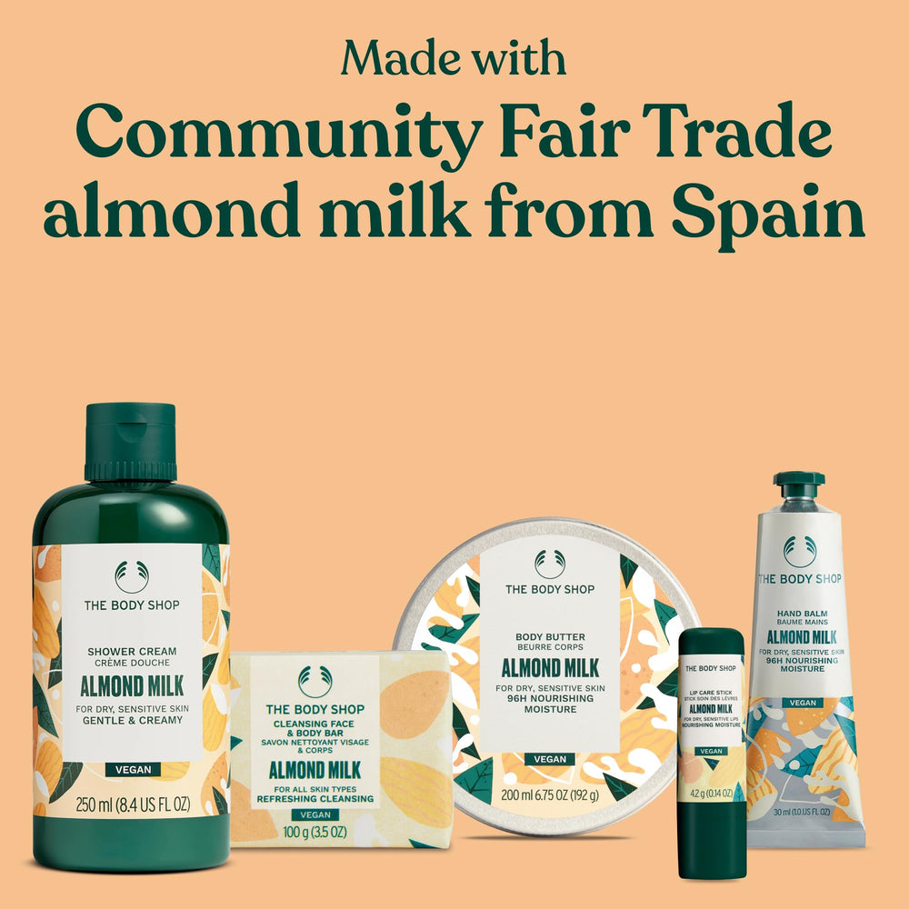 The Body Shop Leche de Almendra manteca corporal 200 ml, textura rica y hidratación visible.