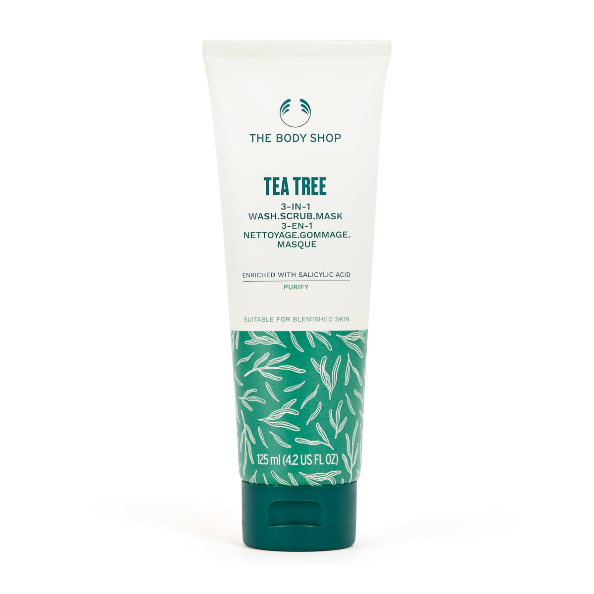The Body Shop Tea Tree 3-en-1 en botella para limpieza y purificación.