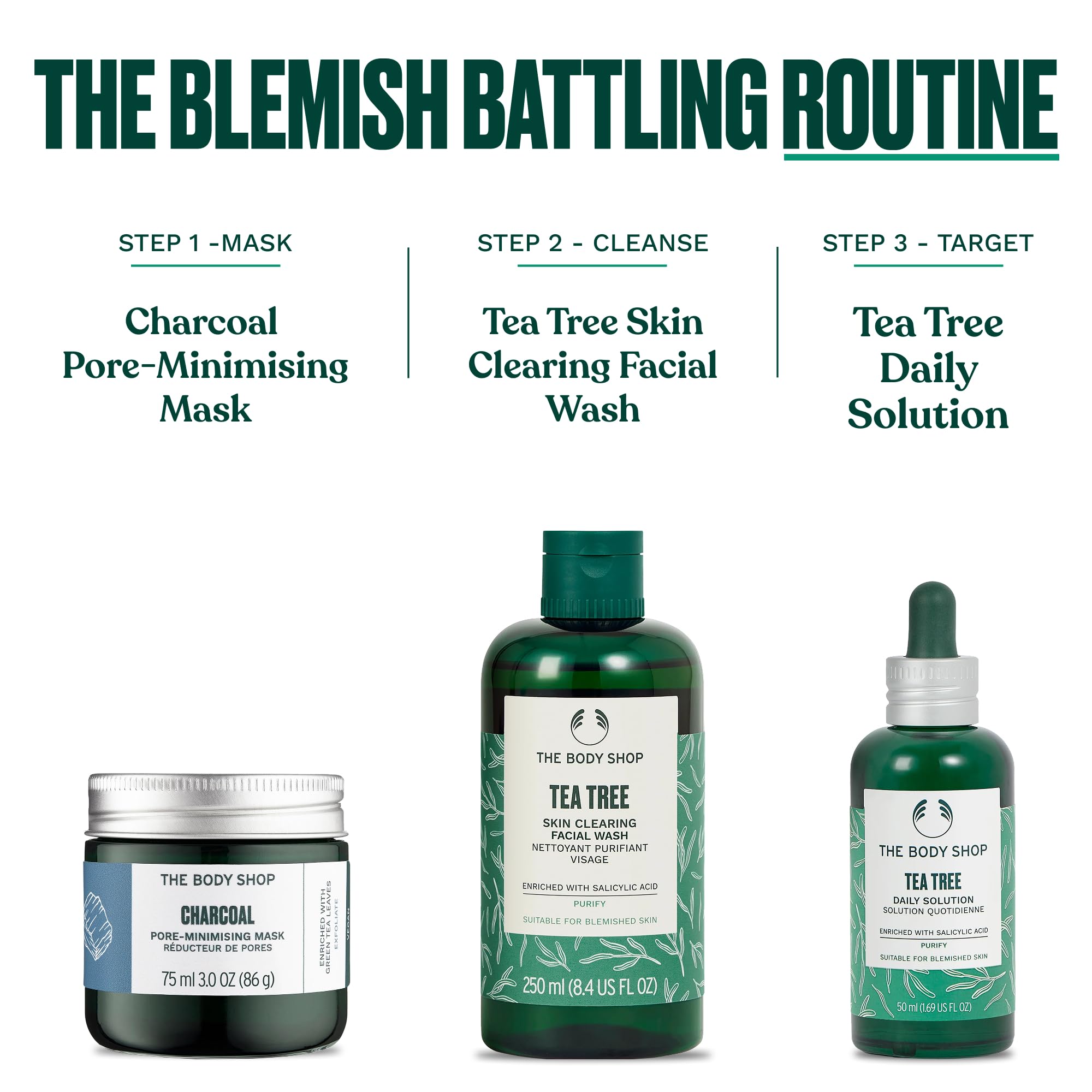 The Body Shop Tea Tree ritual de cuidado diario.