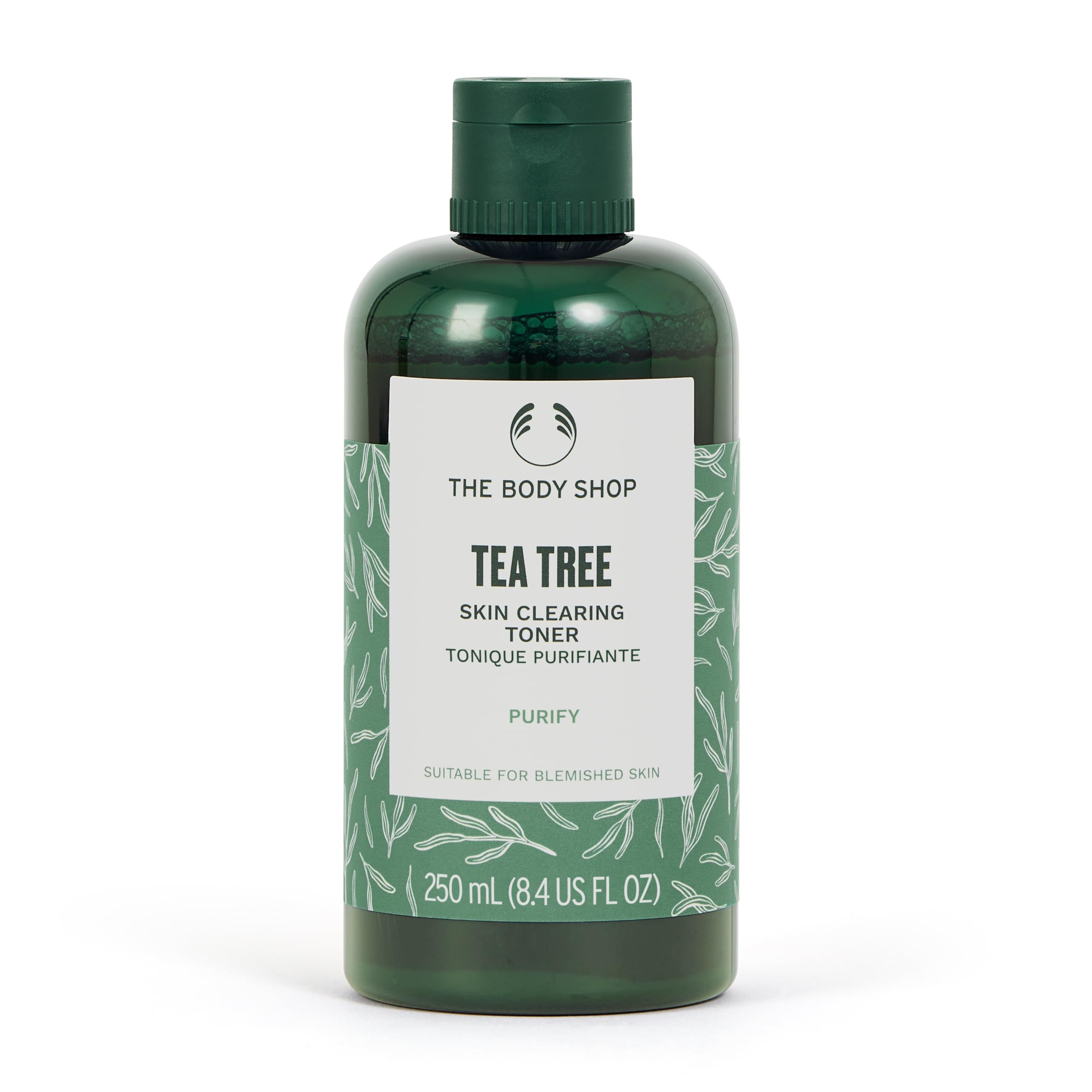 The Body Shop Tea Tree Toner, botella vertido, para poros limpios y piel mate.