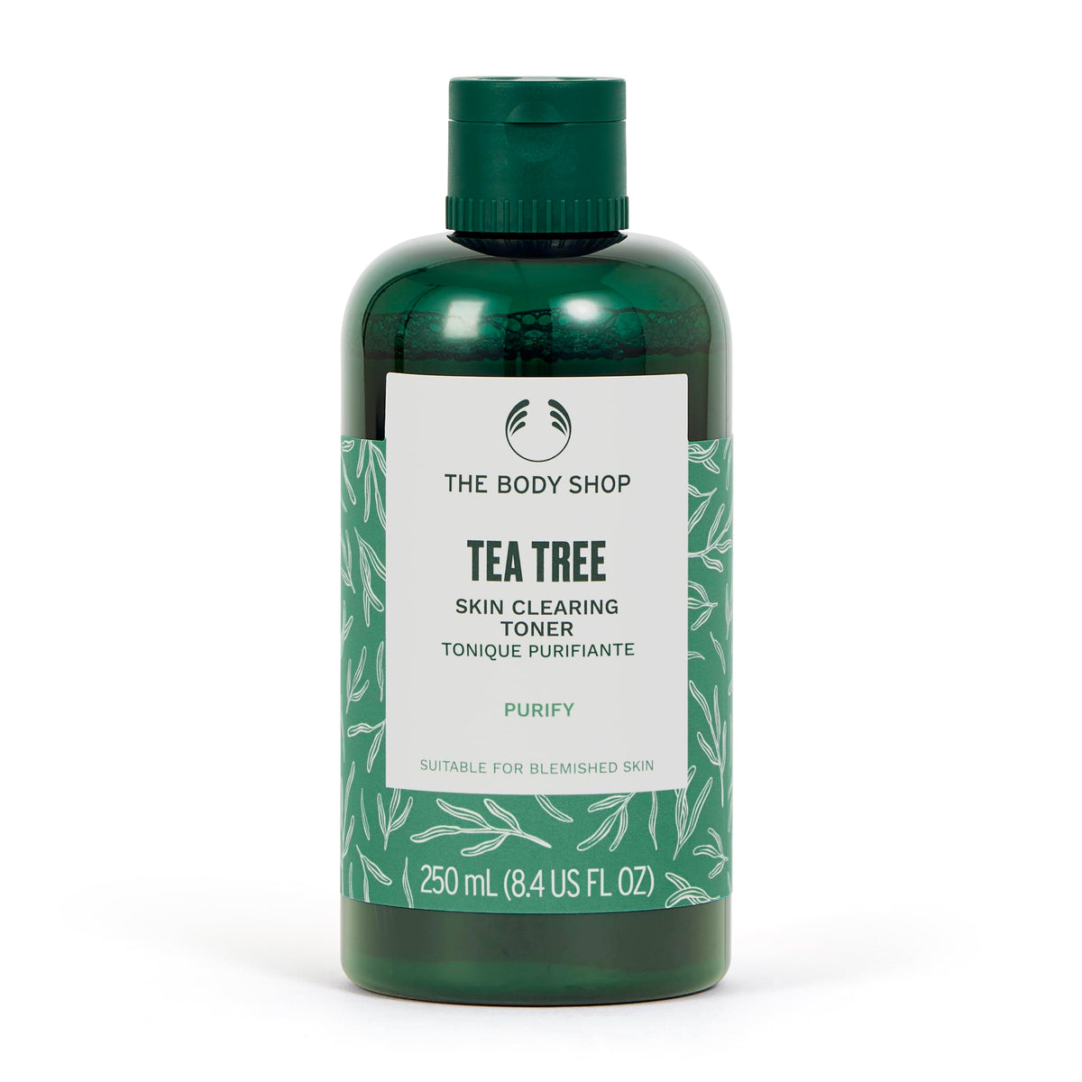 The Body Shop Tea Tree Toner, botella vertido, para poros limpios y piel mate.
