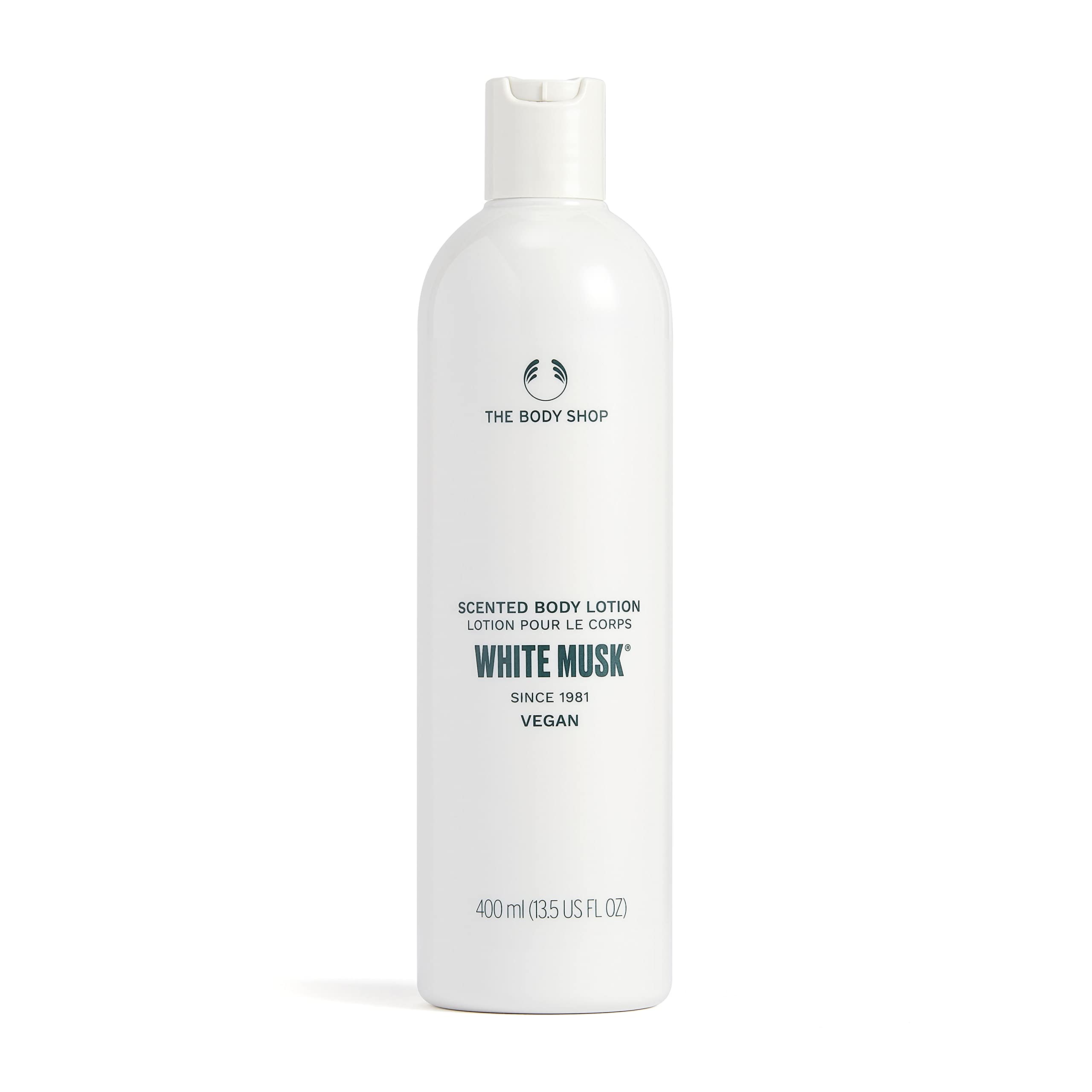 La loción White Musk de The Body Shop en botella para hidratación diaria
