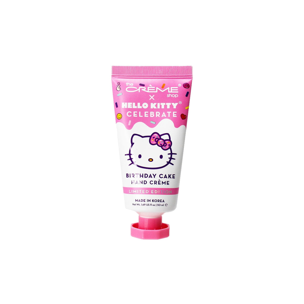 The Crème Shop Hello Kitty crema de manos para hidratación suave y aroma a pastel de cumpleaños.