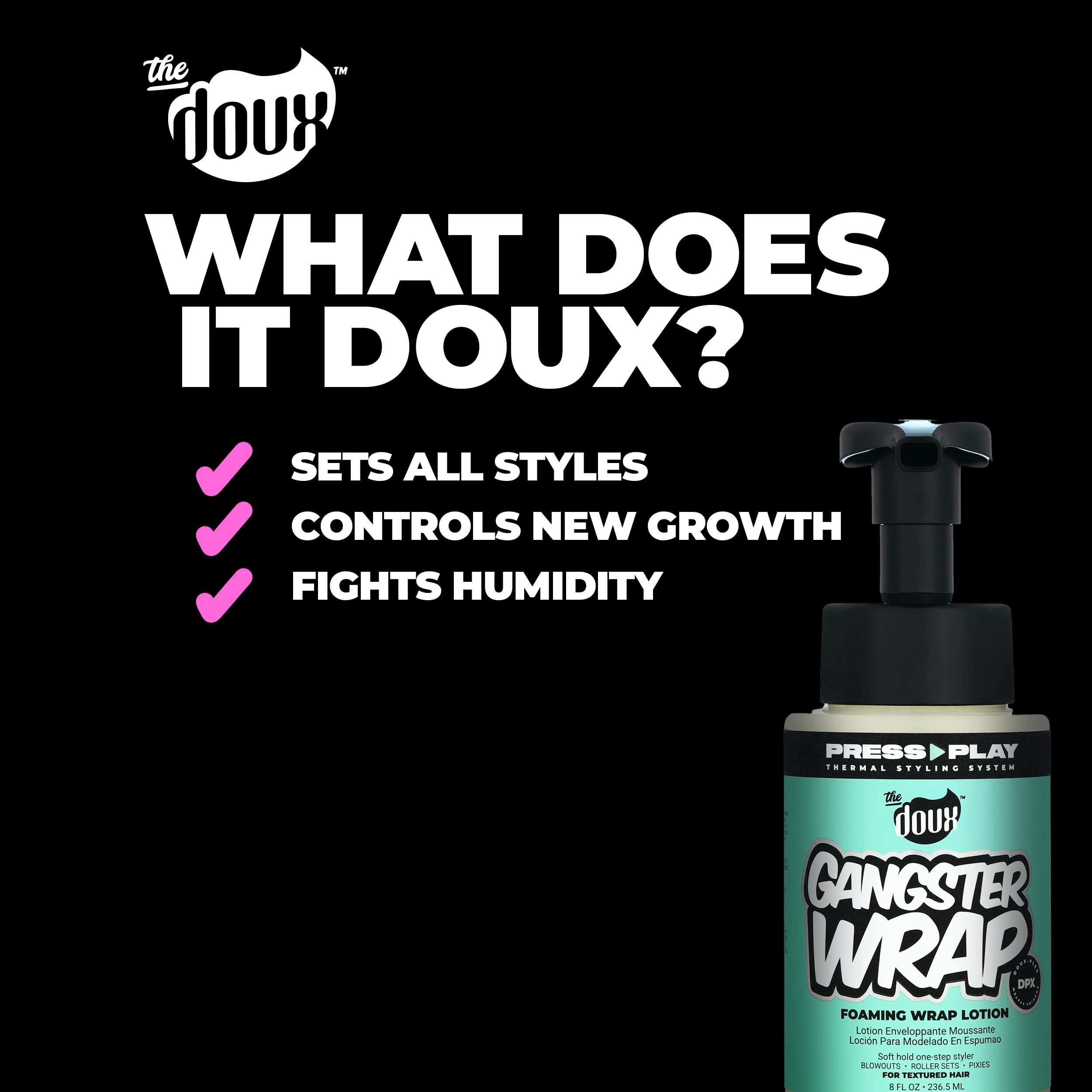 The Doux Gangster Wrap mejora elasticidad y fortaleza de las hebras rizadas.