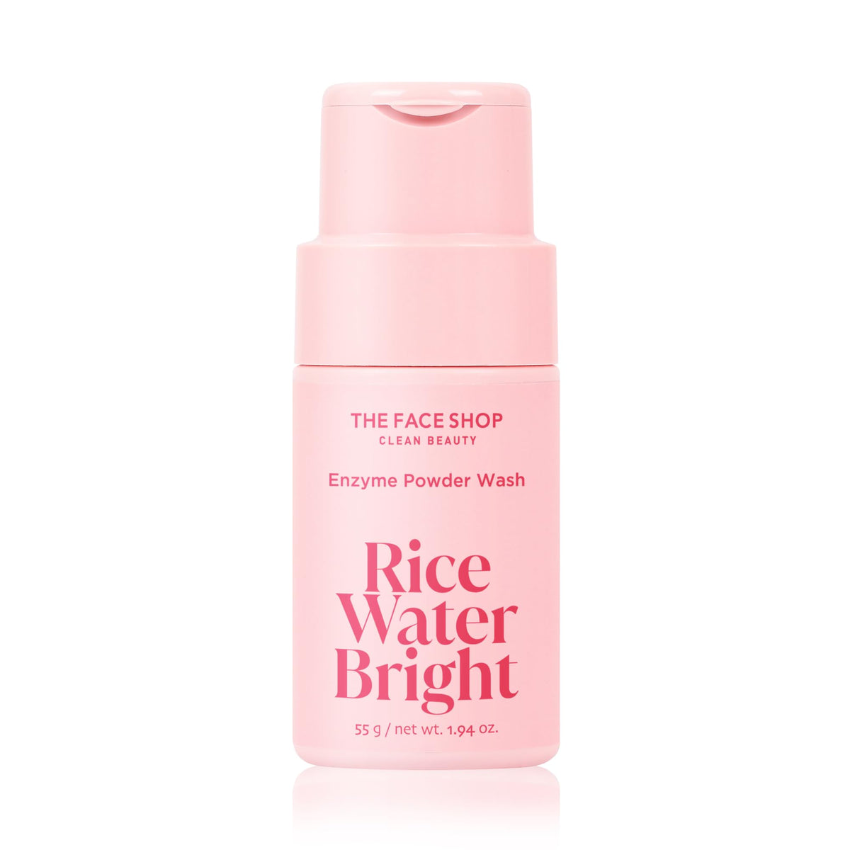 The Face Shop Rice Water Bright Enzyme Powder Wash en empaque compacto, ideal para viaje diario.
