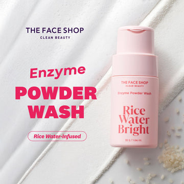 The Face Shop Rice Water Bright Enzyme Powder Wash textura polvo enzimático, exfoliación suave.