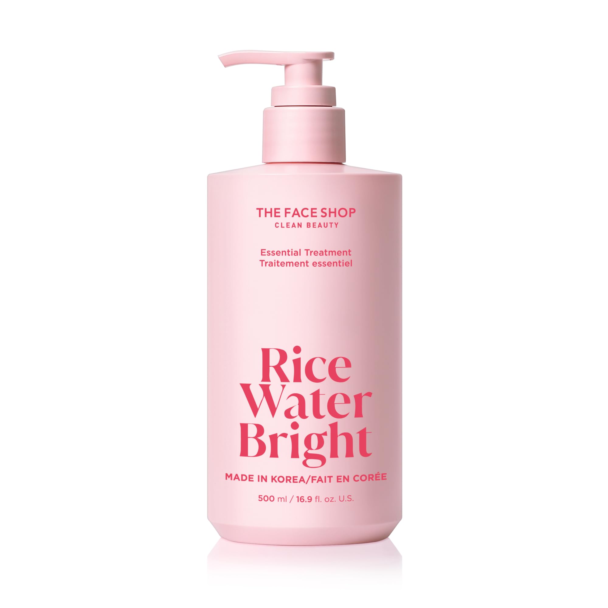 The Face Shop Rice Water Bright Essential Treatment, botella frontal para hidratación profunda.
