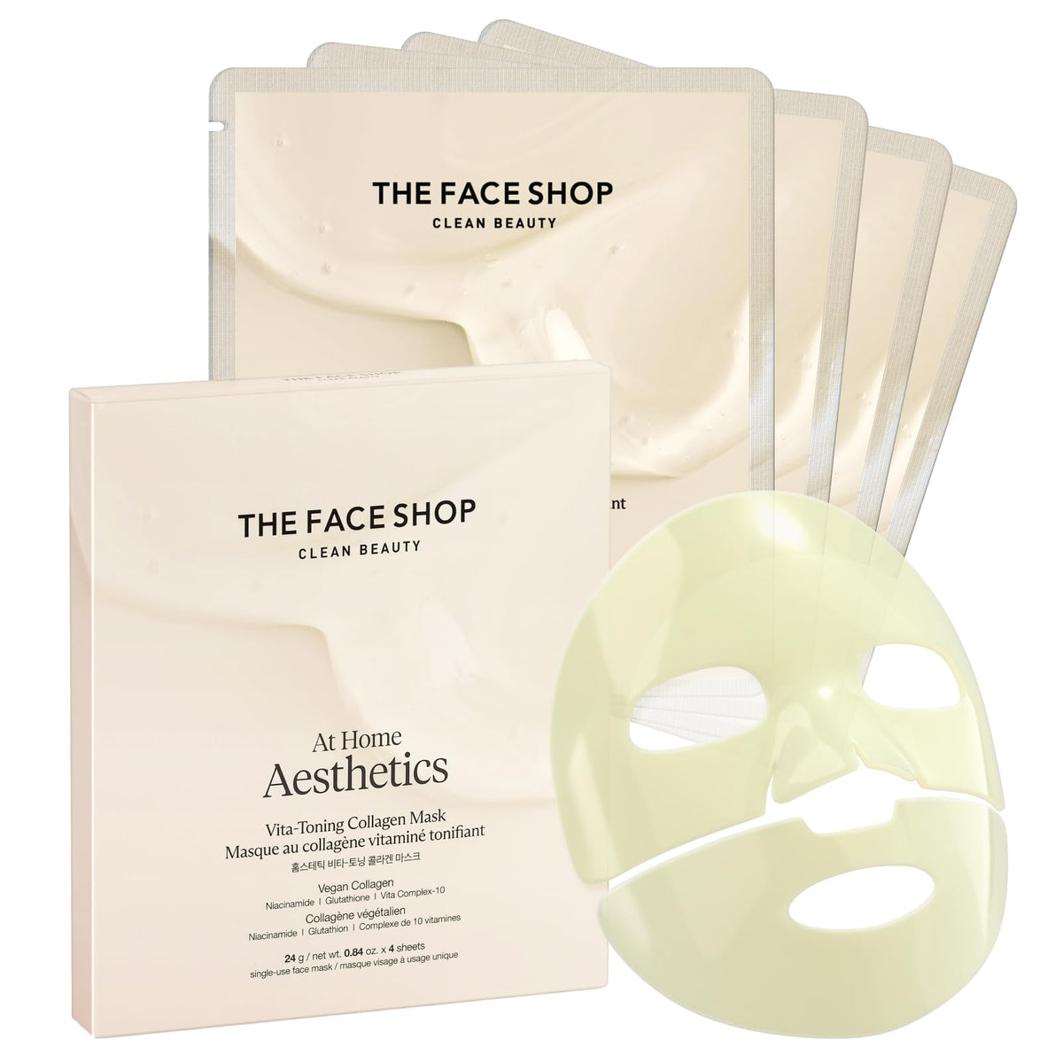 The Face Shop Vita-Toning máscara de colágeno vegano para una piel más firme.