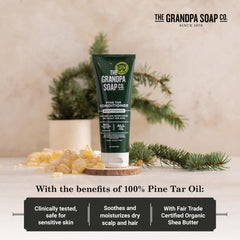 Aplicación suave en el cuero cabelludo con The Grandpa Soap Company Pine Tar.