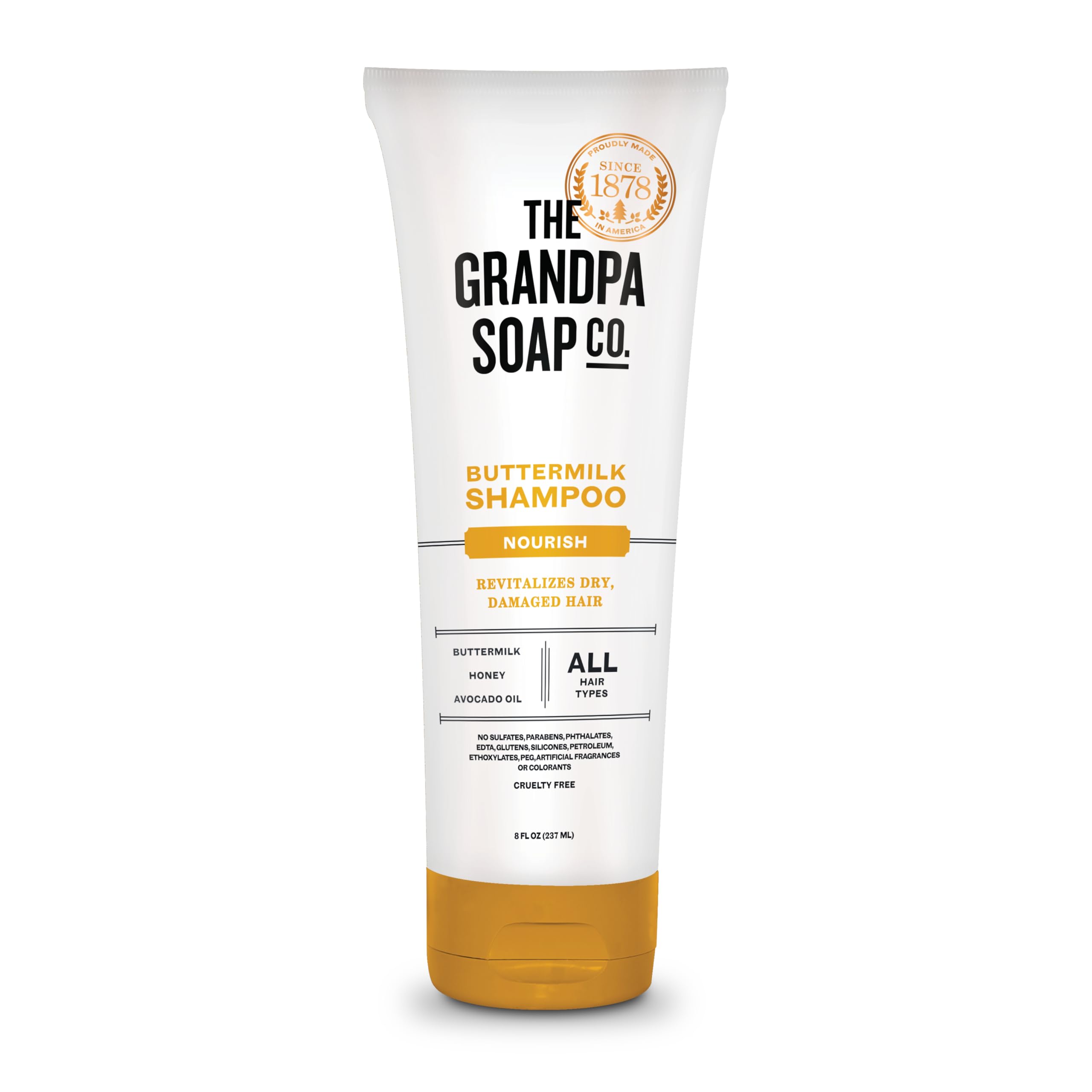 Champú Buttermilk de The Grandpa Soap Company: botella vertiendo para iniciar la rutina diaria.