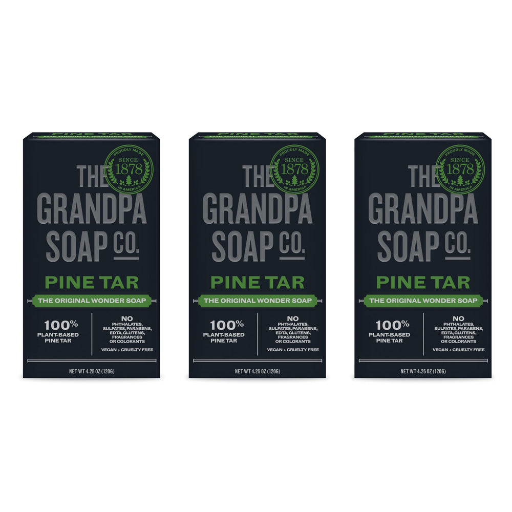 Jabon de Tar de Pino The Grandpa Soap Company en empaque, limpieza natural.