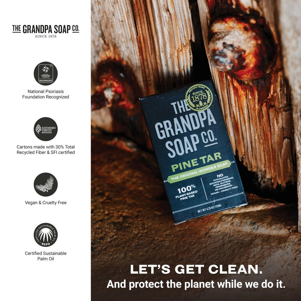 Pack de 6 Jabones Tar de Pino The Grandpa Soap Company para regalo o familia.