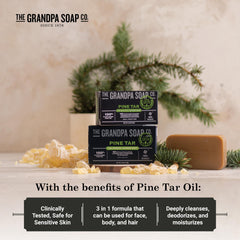 The Grandpa Soap Company Jabon Tar de Pino en Barra uso cabello suave.
