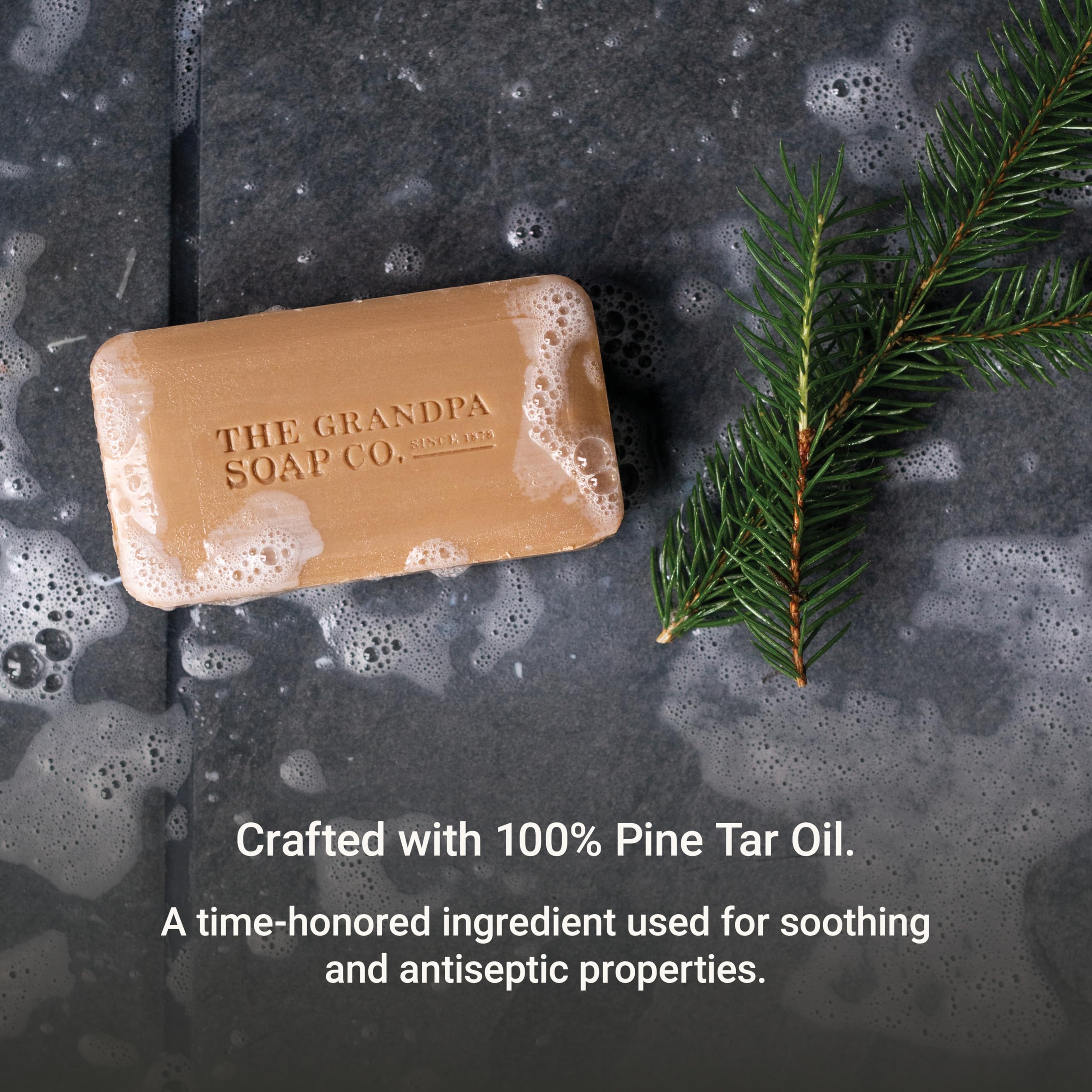 The Grandpa Soap Company Jabon Tar de Pino en Barra uso corporal diario.