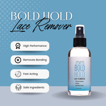 Manos usando The Hair Diagram Bold Hold Lace Remover para quitar adhesivo con cuidado.