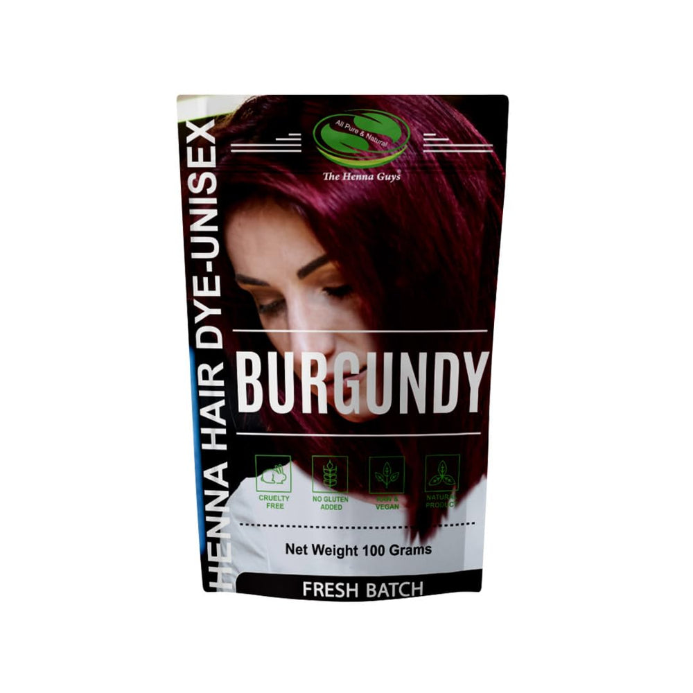 The Henna Guys Burgundy - botella de henna para color de cabello natural.