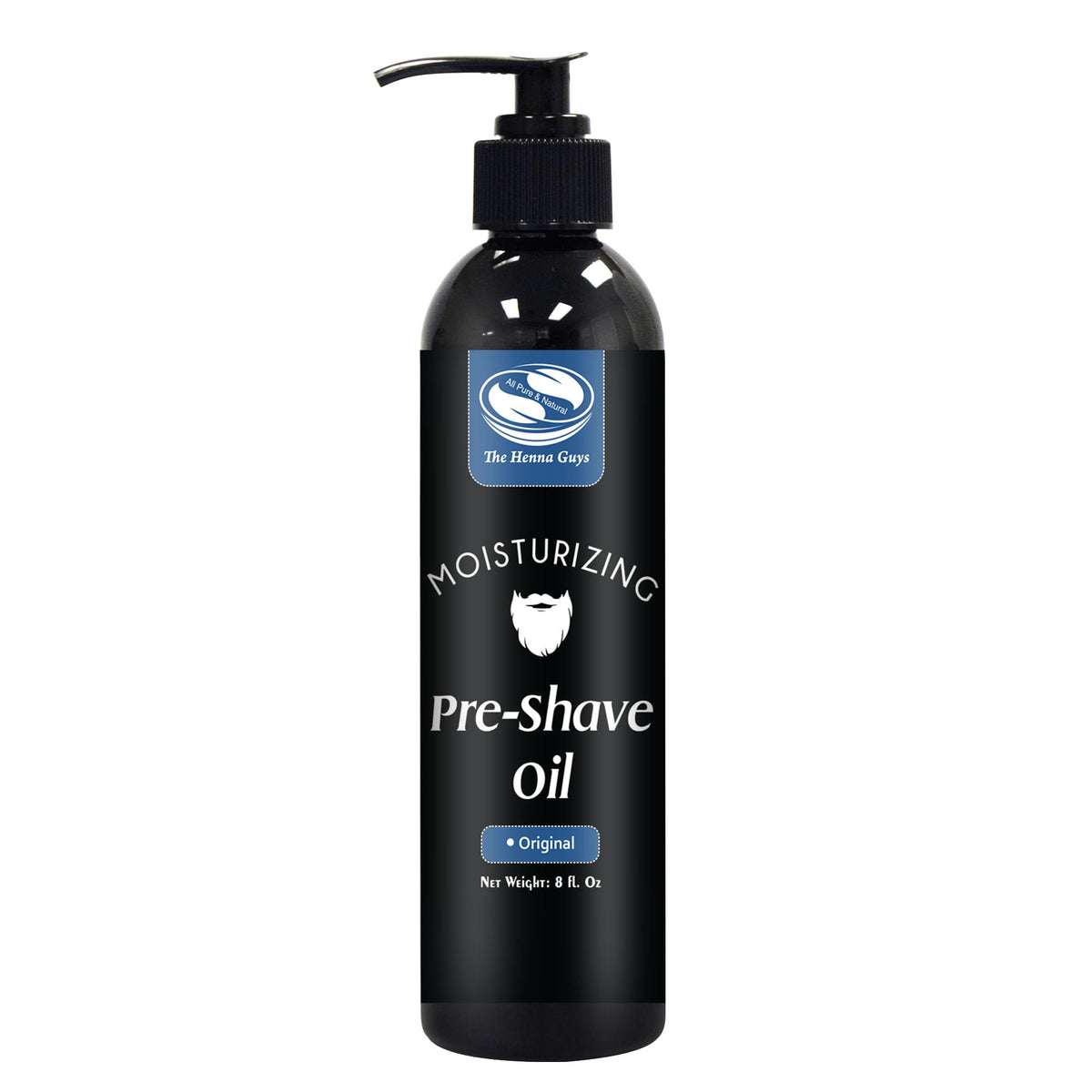 The Henna Guys unscented pre-shave oil bottle ready for a smooth shave.