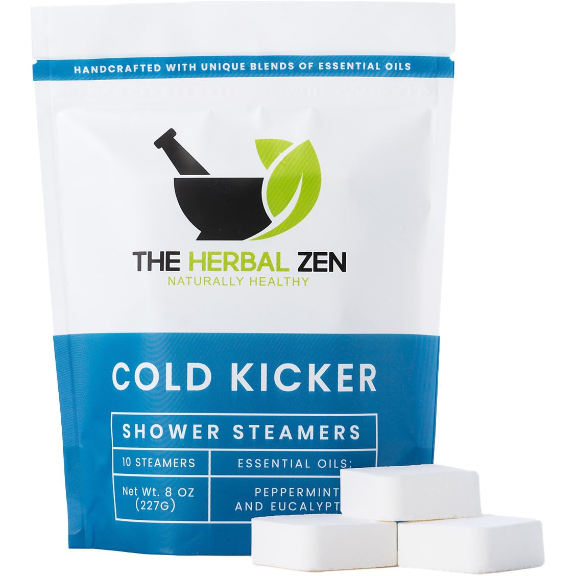 The Herbal Zen Cold Kicker: empaque de 10 pastillas para ducha con aroma refrescante.