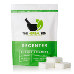 The Herbal Zen Recenter con lavanda y eucalipto para relajación en la ducha.