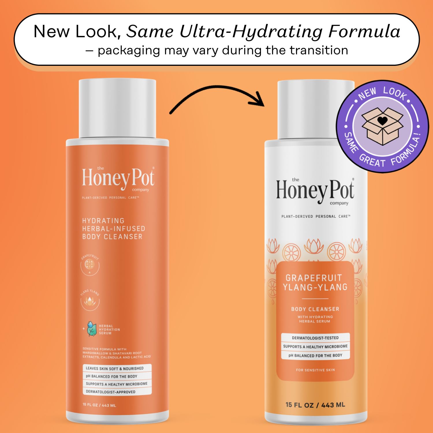The Honey Pot Company envase 15 onzas muestra cuidado suave para piel sensible