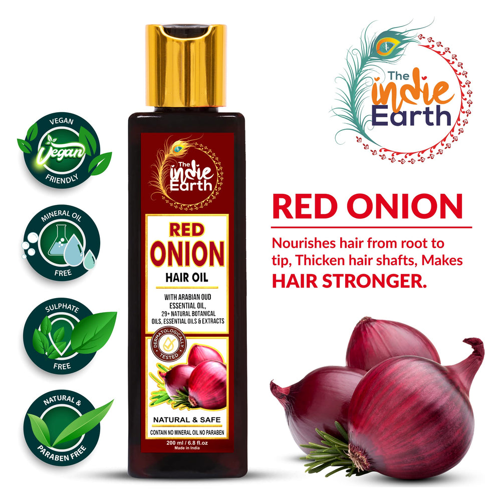 The Indie Earth bottle pour close-up showing easy daily application for reducing hair breakage.