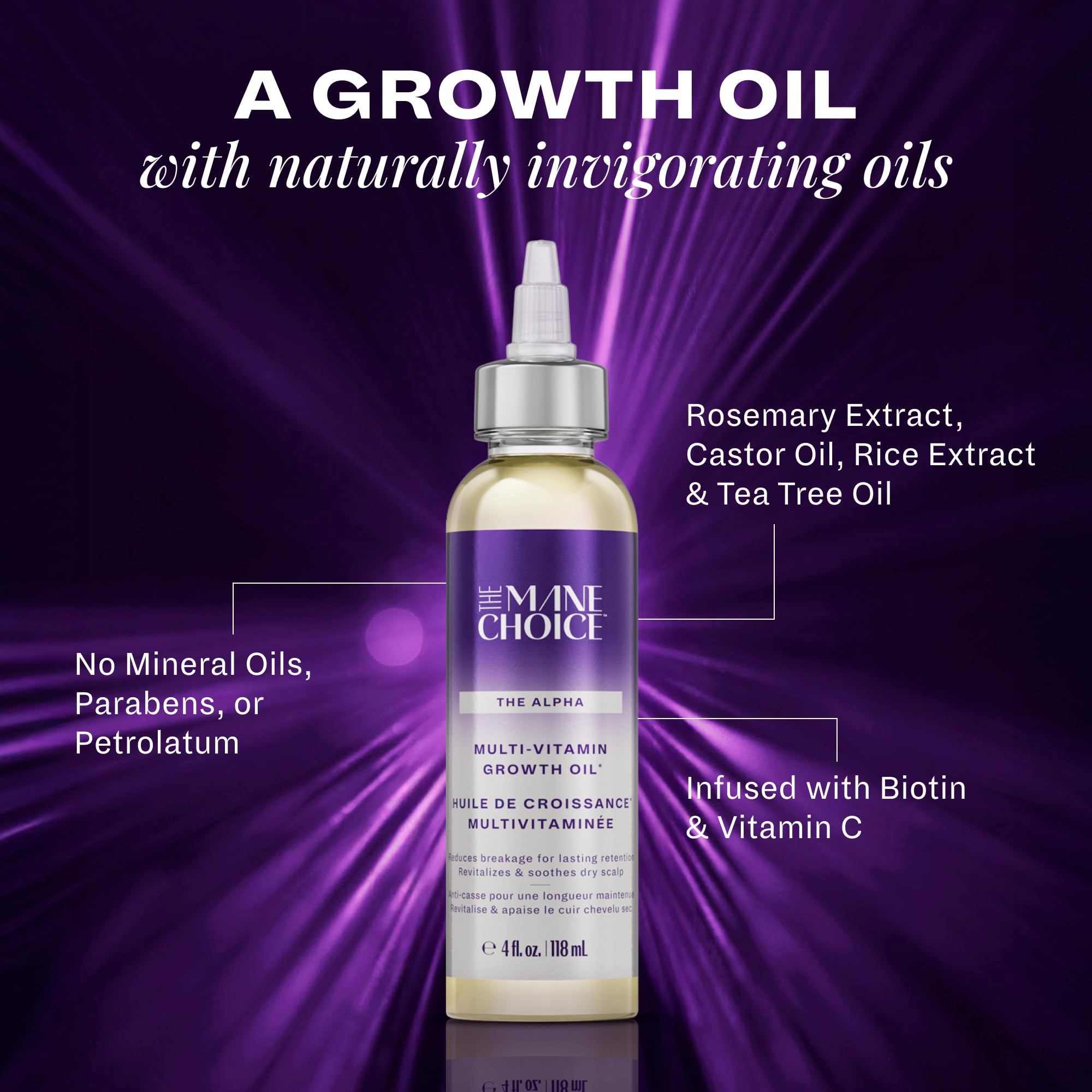 The Mane Choice Alpha Multi-Vitamin, mezcla de aceites naturales de romero y jojoba.