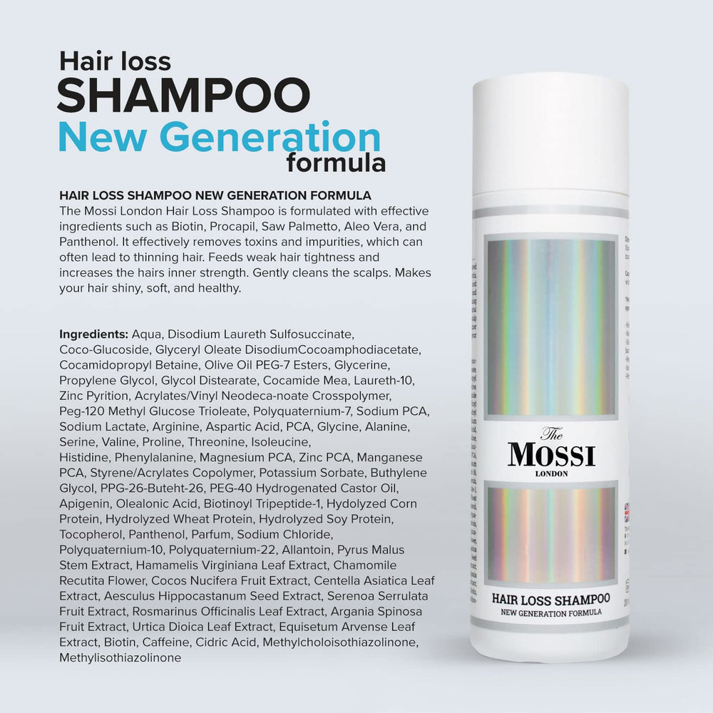 The Mossi London Shampoo aplica suavemente en el cabello para limpieza.
