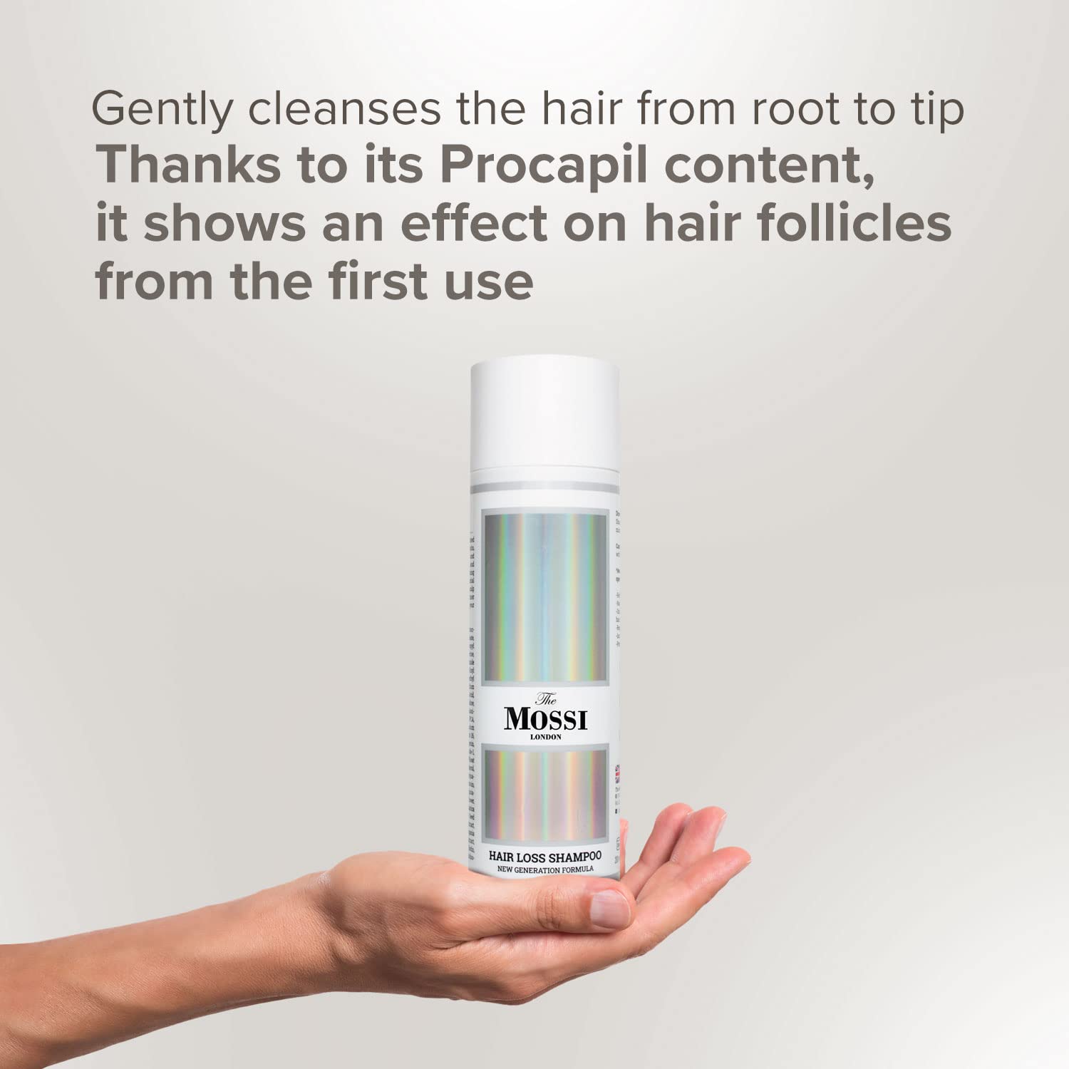 The Mossi London Shampoo de 200 ml, opción conveniente para uso diario.