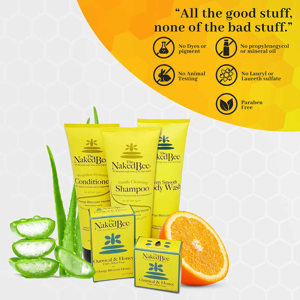 Close-up of The Naked Bee packaging showing cruelty-free and USA-made claim.