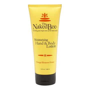 Loción The Naked Bee para manos y cuerpo en botella con miel de azahar y hidratación suave.