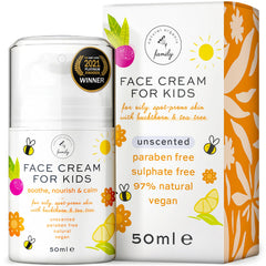 La crema para niños de The Natural and Organic Family en envase compacto para hidratación suave diaria.