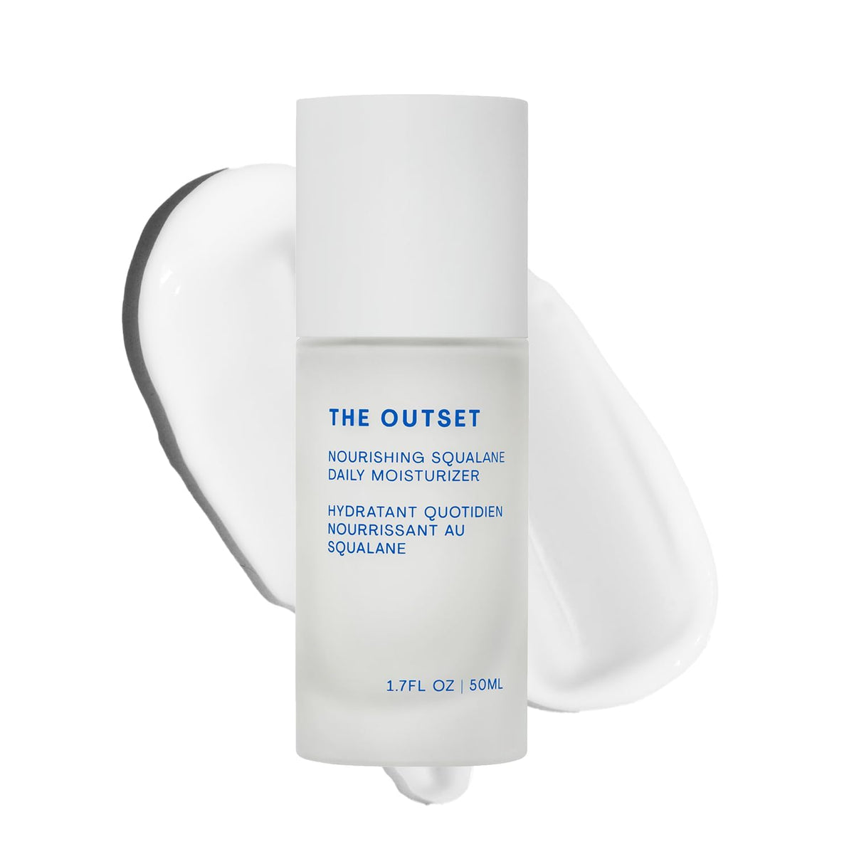 The Outset escualano nutritivo, botella visible, hidratación diaria suave para todo tipo de piel.