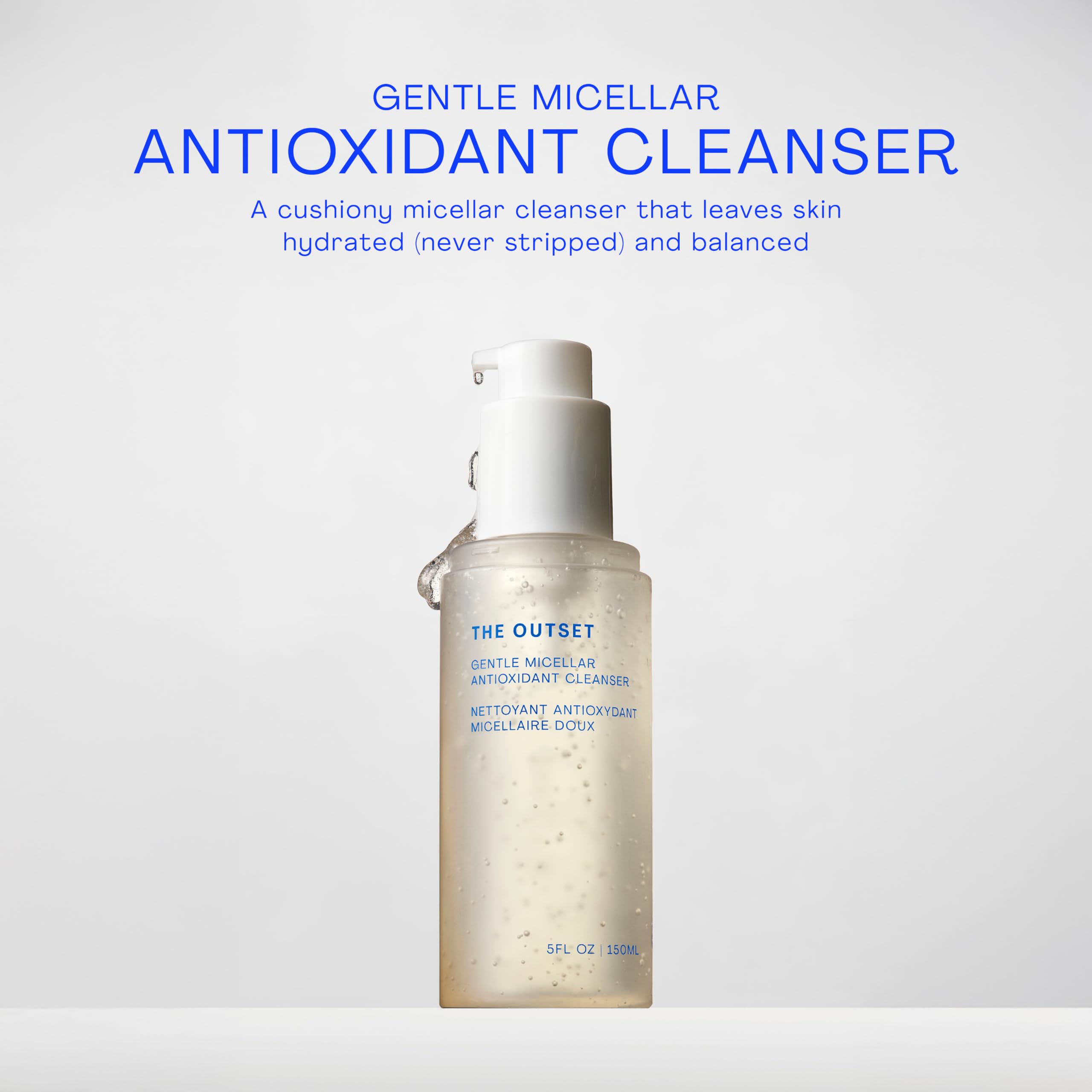 The Outset nettoyant micellaire: texture-gel légère pour un nettoyage quotidien doux.