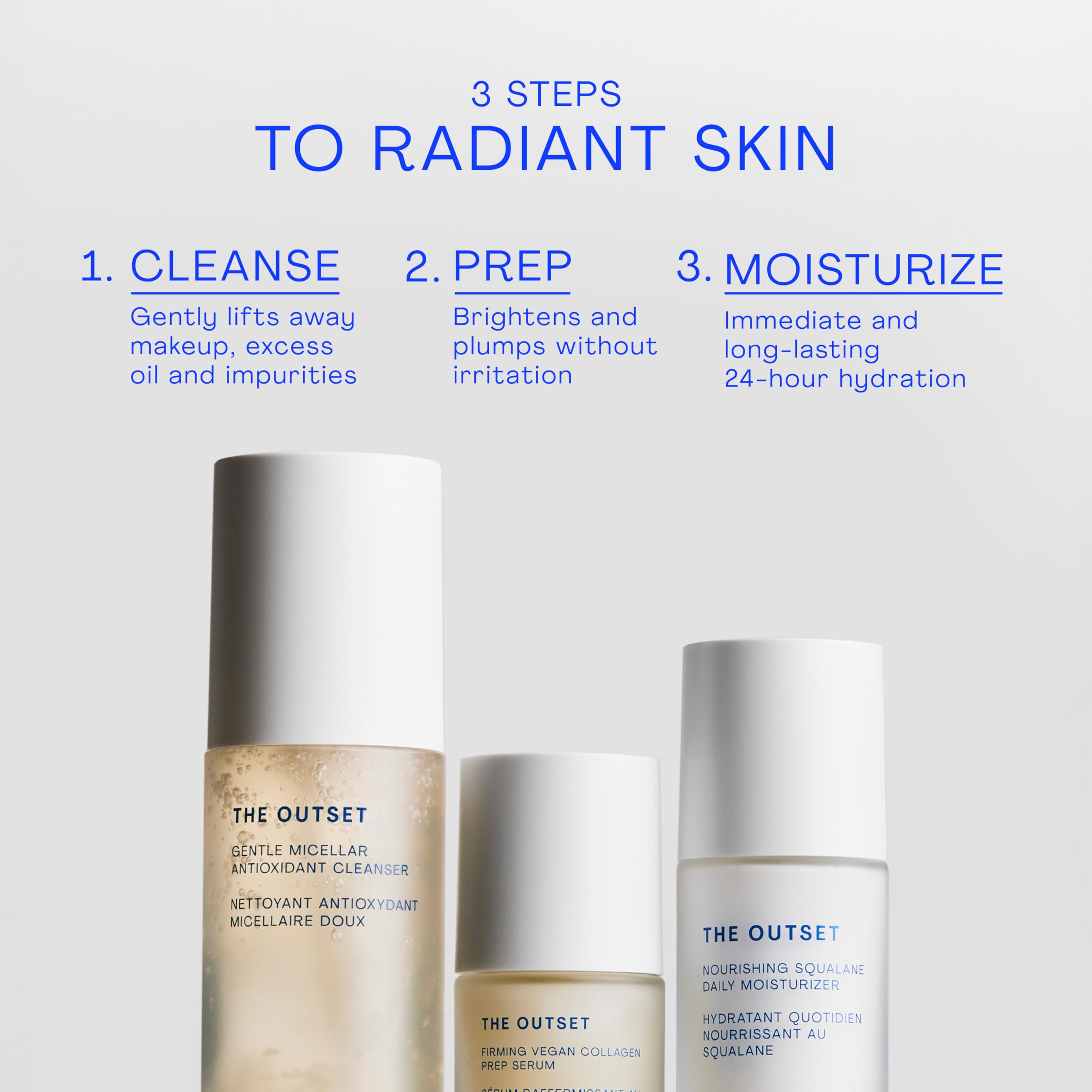 The Outset Sérum Visage rituel quotidien en 3 étapes pour hydratation durable