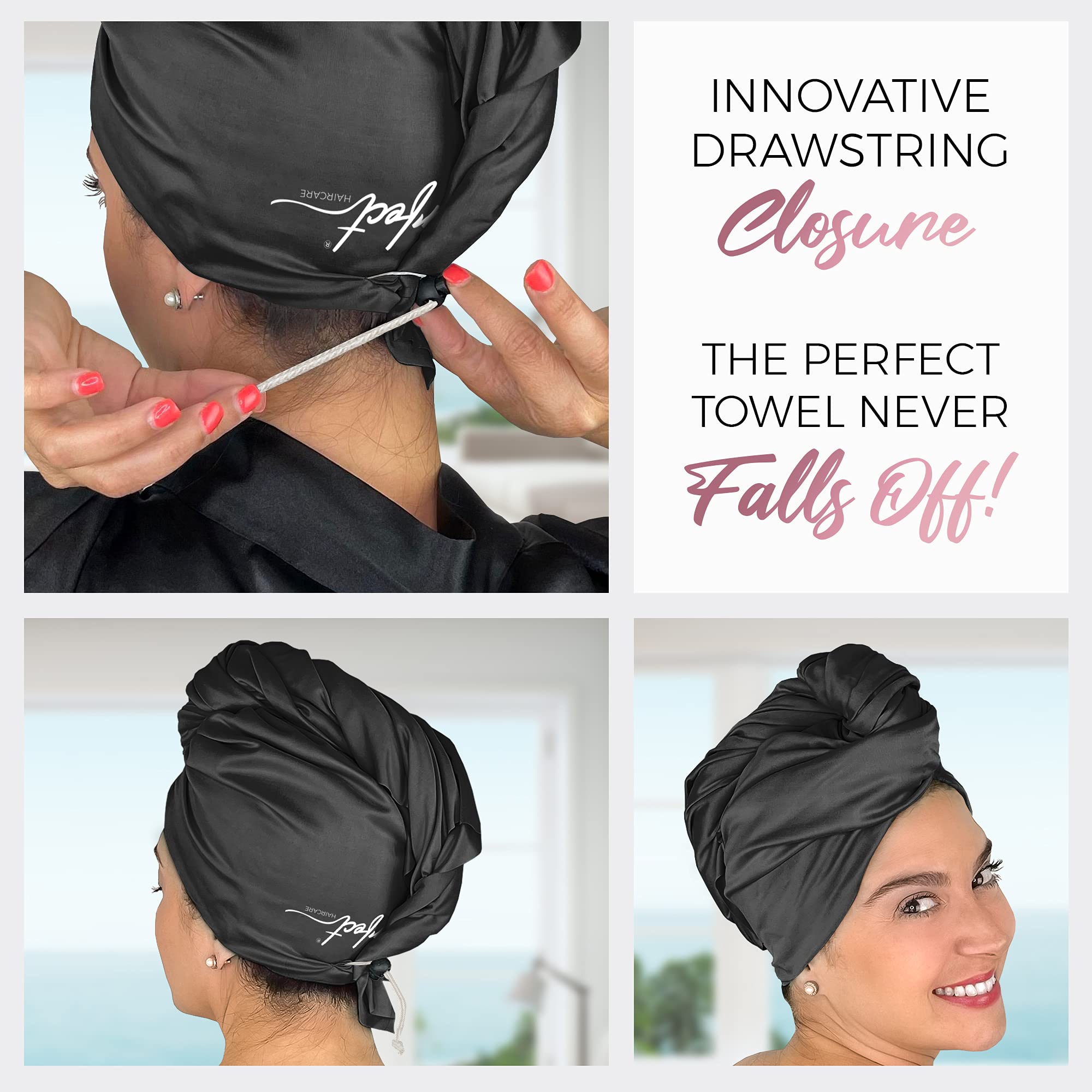 THE PERFECT HAIRCARE toalla para plopping de microfibra que facilita peinado sin fricción.