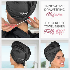 THE PERFECT HAIRCARE toalla para plopping de microfibra que facilita peinado sin fricción.