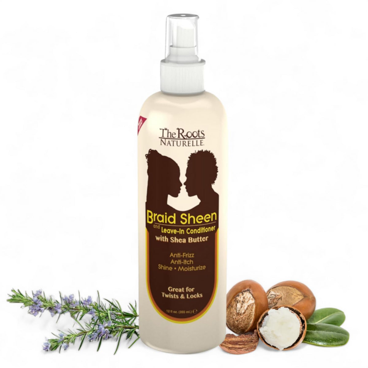 The Roots Naturelle Braid Sheen Brillo para trenzas, botella para brillo y salud capilar.
