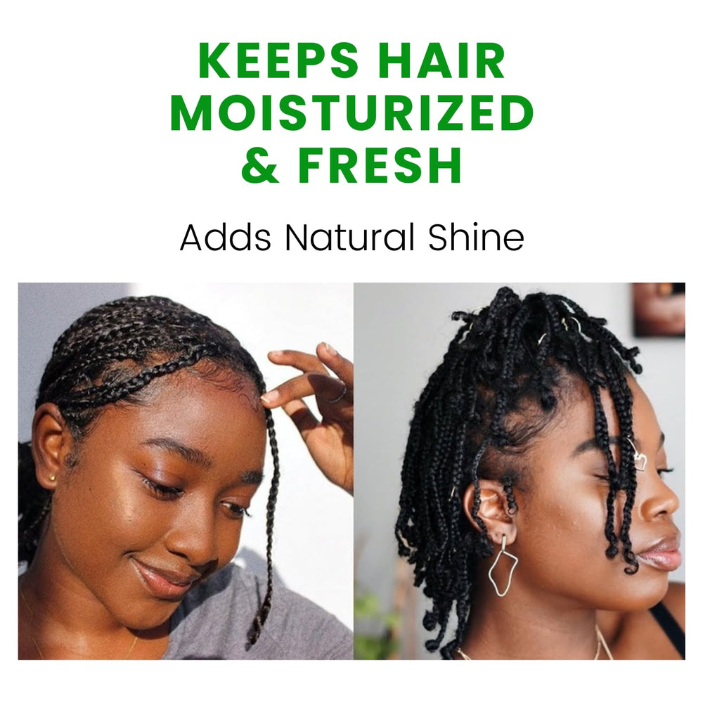 The Roots Naturelle Braid Sheen Spray para trenzas, alivio del picor.