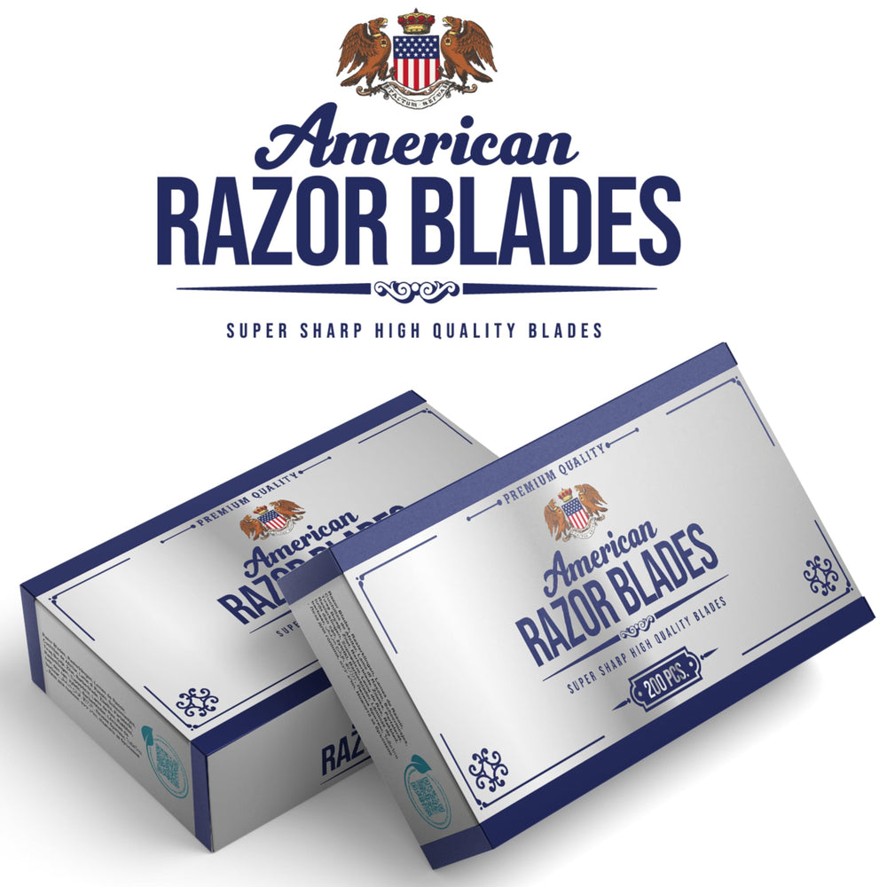The Shave Factory empaque navajas americanas con diseño vintage y calidad visible