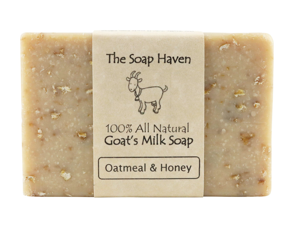 The Soap Haven Oatmeal Honey Goat Milk Bar pack displays four bars for value