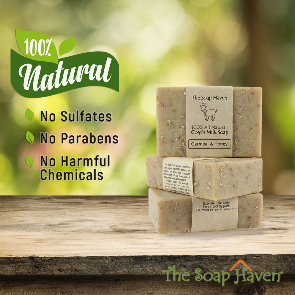 The Soap Haven Oatmeal Honey Goat Milk Bar sliced reveals creamy interior for smooth cleansing