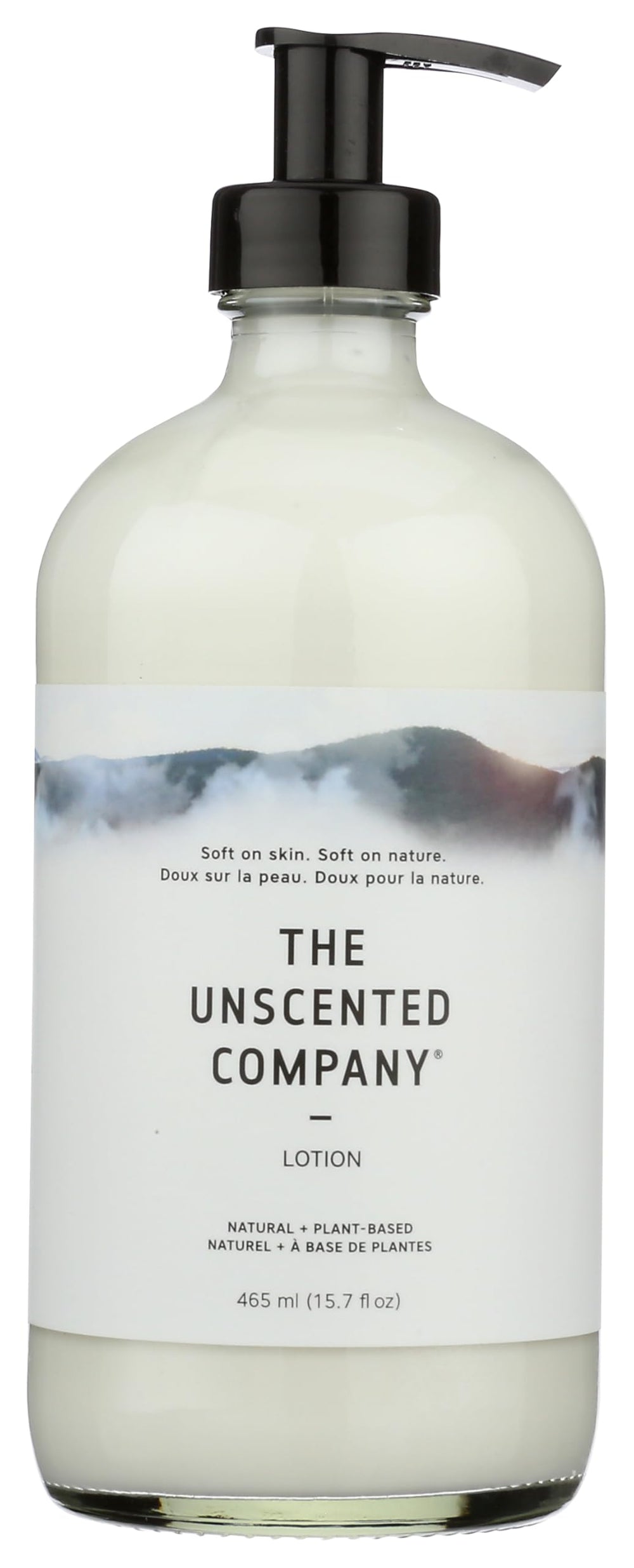 The Unscented Company loción sin fragancia, vista frontal, piel suave lista para usar.
