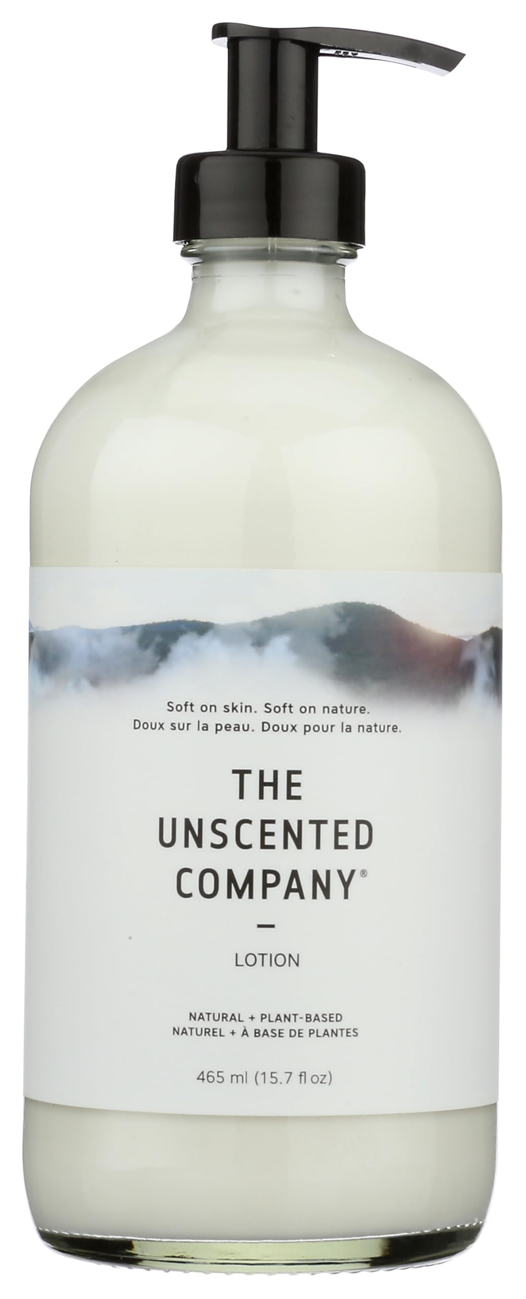 The Unscented Company loción sin fragancia, vista frontal, piel suave lista para usar.