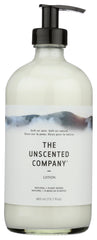 The Unscented Company loción sin fragancia, vista frontal, piel suave lista para usar.