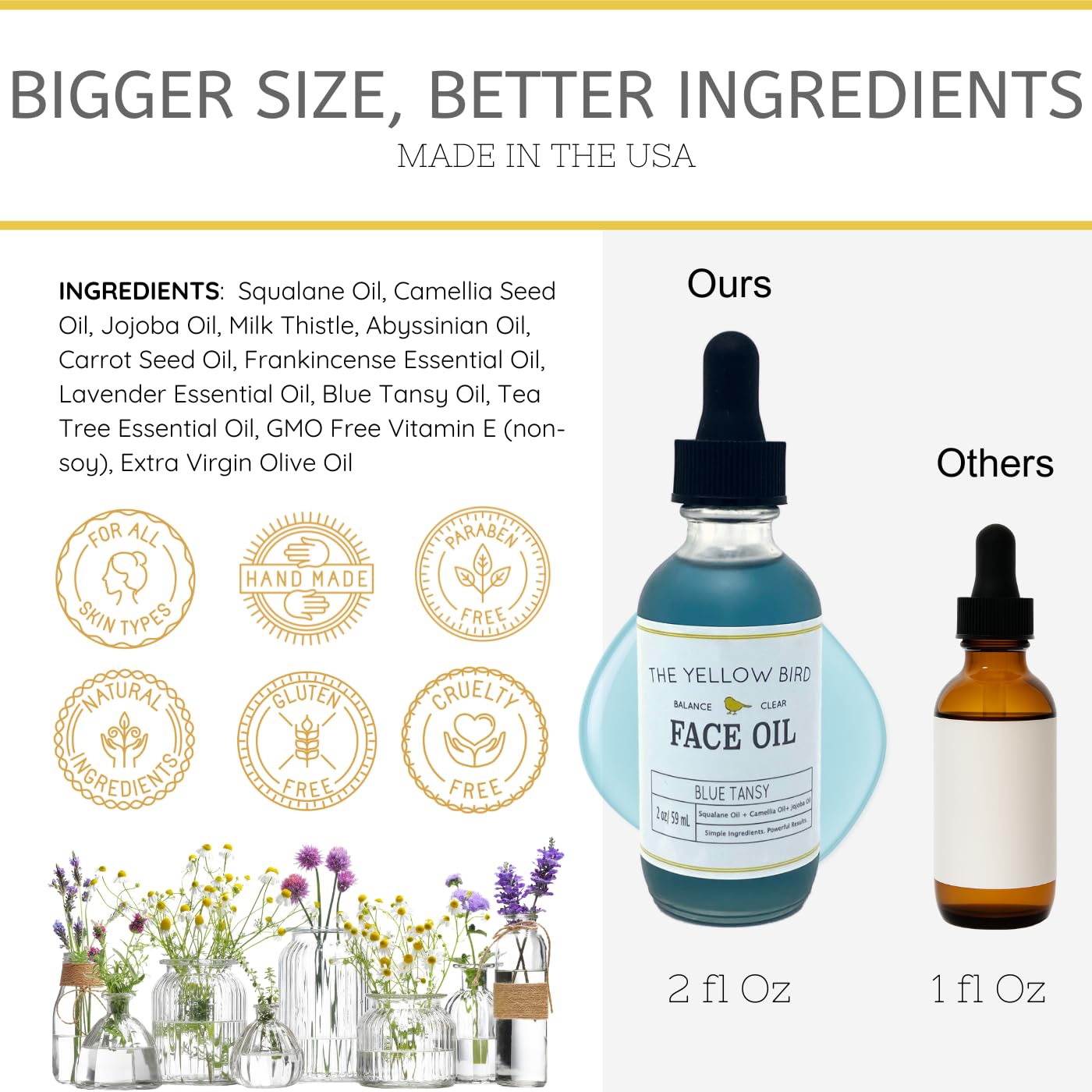Uso diario del aceite facial The Yellow Bird con Tansy Azul para hidratación suave.