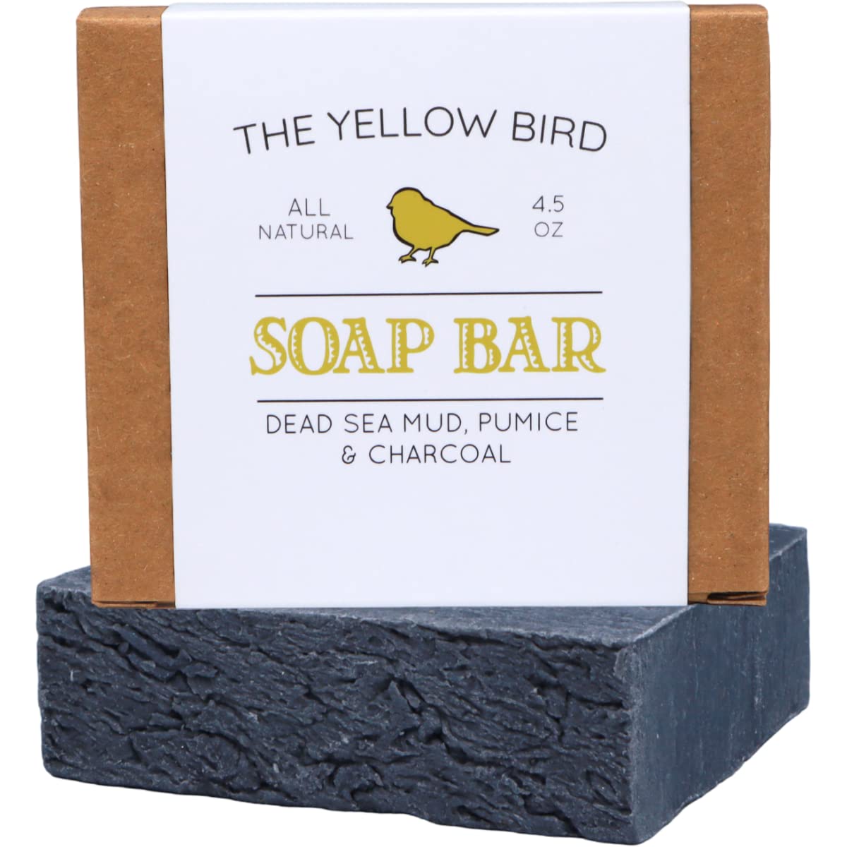 The Yellow Bird Jabon Dead Sea Mud con piedra pómez exfoliante para piel suave.